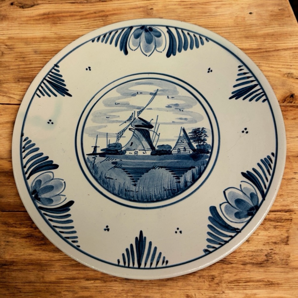 VINTAGE DELFT BLUE WINDMILL SCENIC WALL PLATE HAND PAINTED